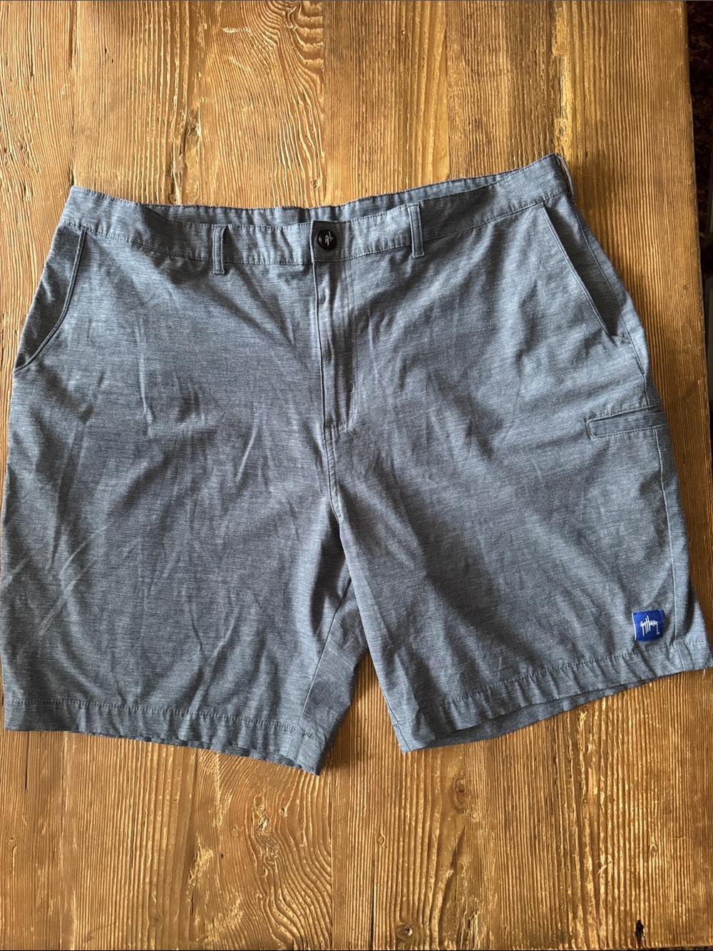 Guy Harvey Men's Heather Blue Gray stripe Performance Hybrid Shorts